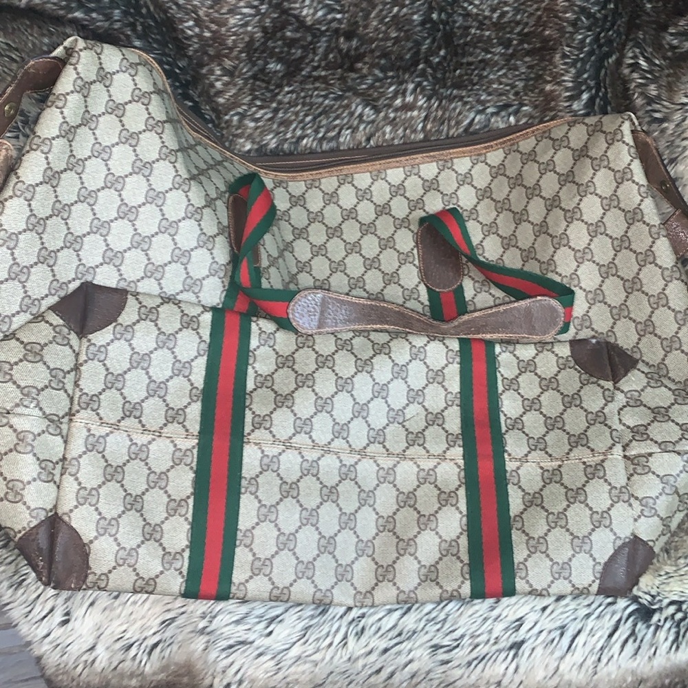 Gucci Authentic Vtg Sherry Coated Canvas Travel Weekender Bag - Picture 8 of 13